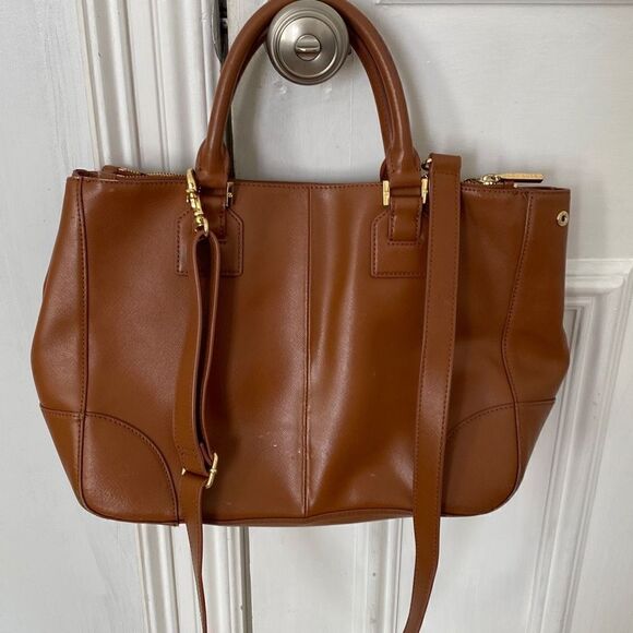 Tory Burch Women's Leather Robinson Double Zip Tote Large Camel Tan - Picture 4 of 9